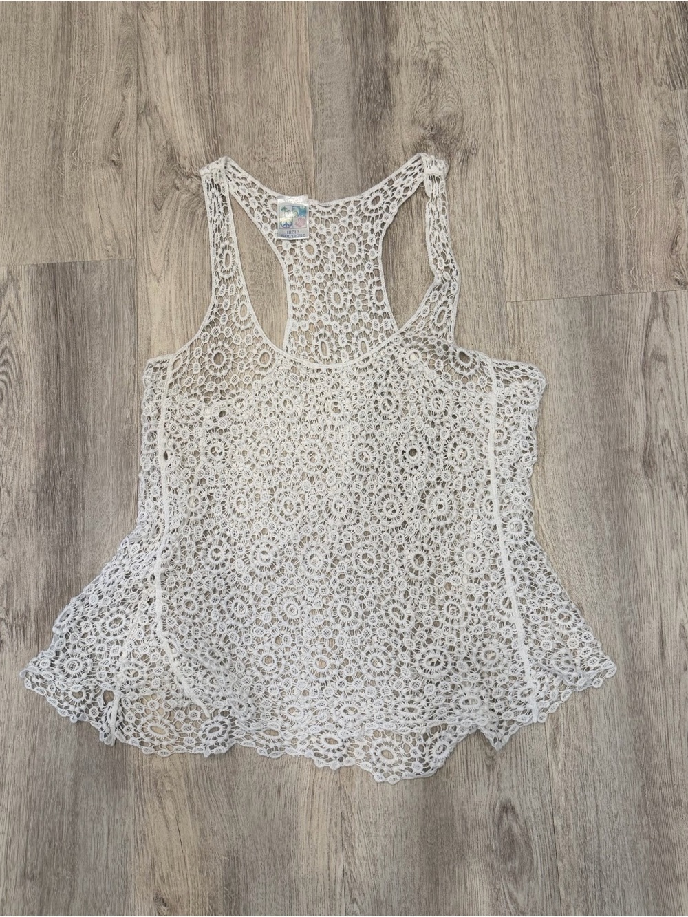 India Boutique White Crochet Tank Top One Size 100% Cotton Boho Beach Cover Up